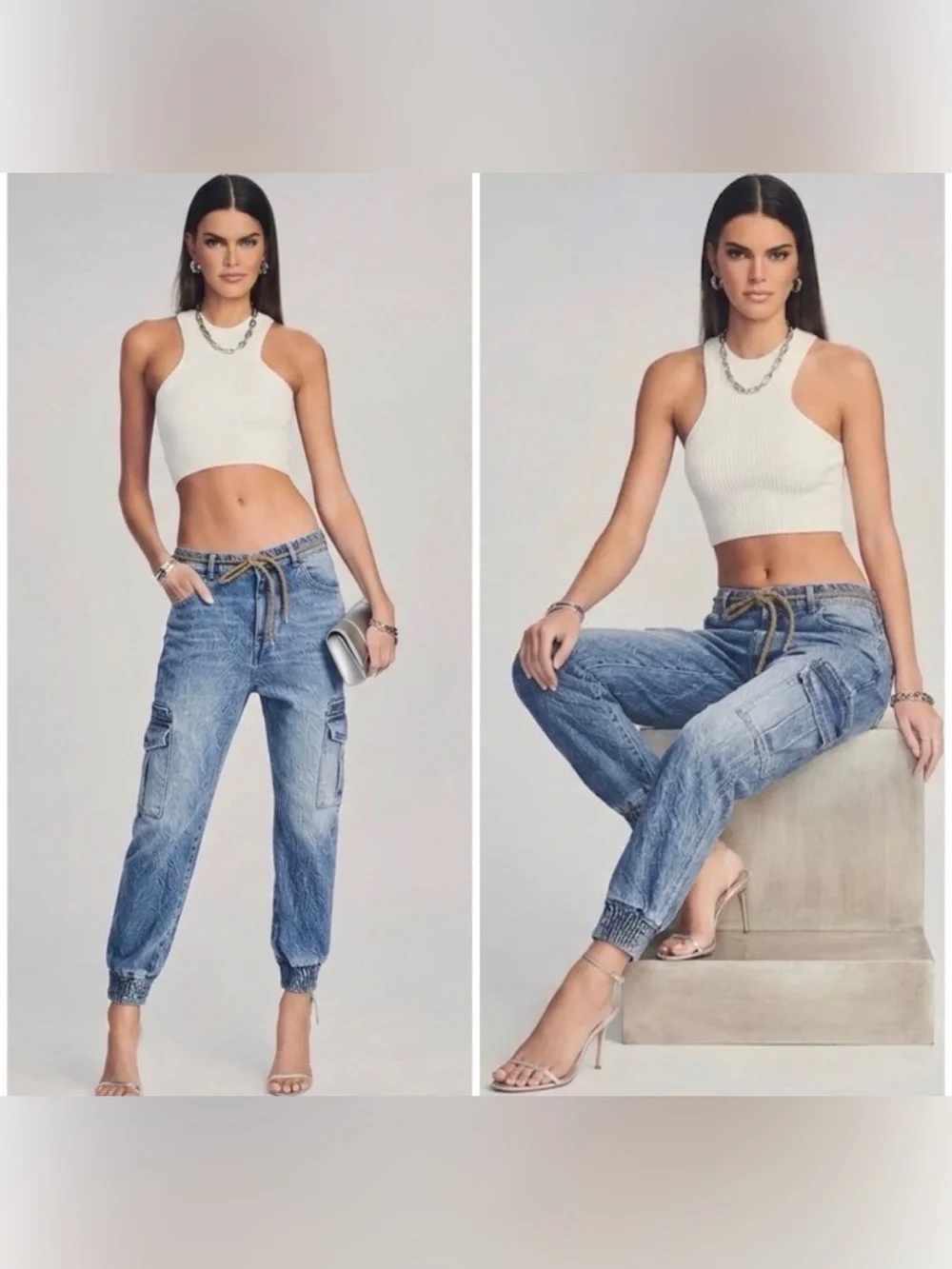 NWT Ser.O.Ya Drop Crotch Denim Cargo Jogger Jeans in Tahoe Sz 31 Summer 90’s